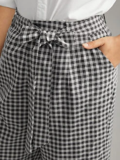 Plaid Belted Bowknot Wide Leg Pants -Bloomchic Shop 973778731 kq