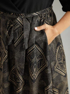 Chiffon Moroccan Print Glitter Belted Overlap Collar Dress 16 Chiffon Moroccan Print Glitter Belted Overlap Collar Dress -Bloomchic Shop 973994194 co