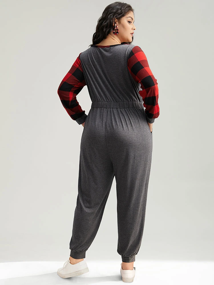 Plaid Patchwork Pocket Button Up Bowknot Jumpsuit 4 Plaid Patchwork Pocket Button Up Bowknot Jumpsuit - Image 2