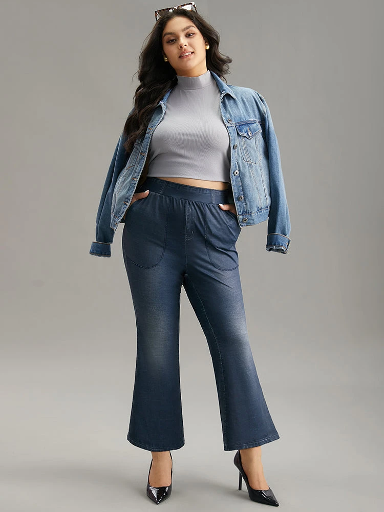 Denim Effect Prin Elastic Waist Flare Leg Leggings 6 Denim Effect Prin Elastic Waist Flare Leg Leggings - Image 4