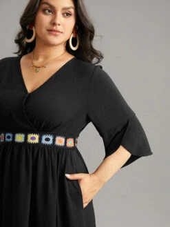 Plain Elastic Waist Embroidered Wrap Dress -Bloomchic Shop 975363891 ox eb2aa7e9 d34a 43e1 8b17 719764e815ee