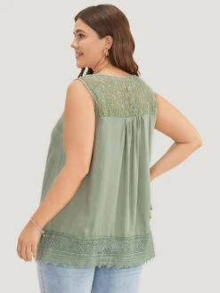 Plain Contrast Lace Pleated V Neck Tank Top 11 Plain Contrast Lace Pleated V Neck Tank Top -Bloomchic Shop 975840375 dp