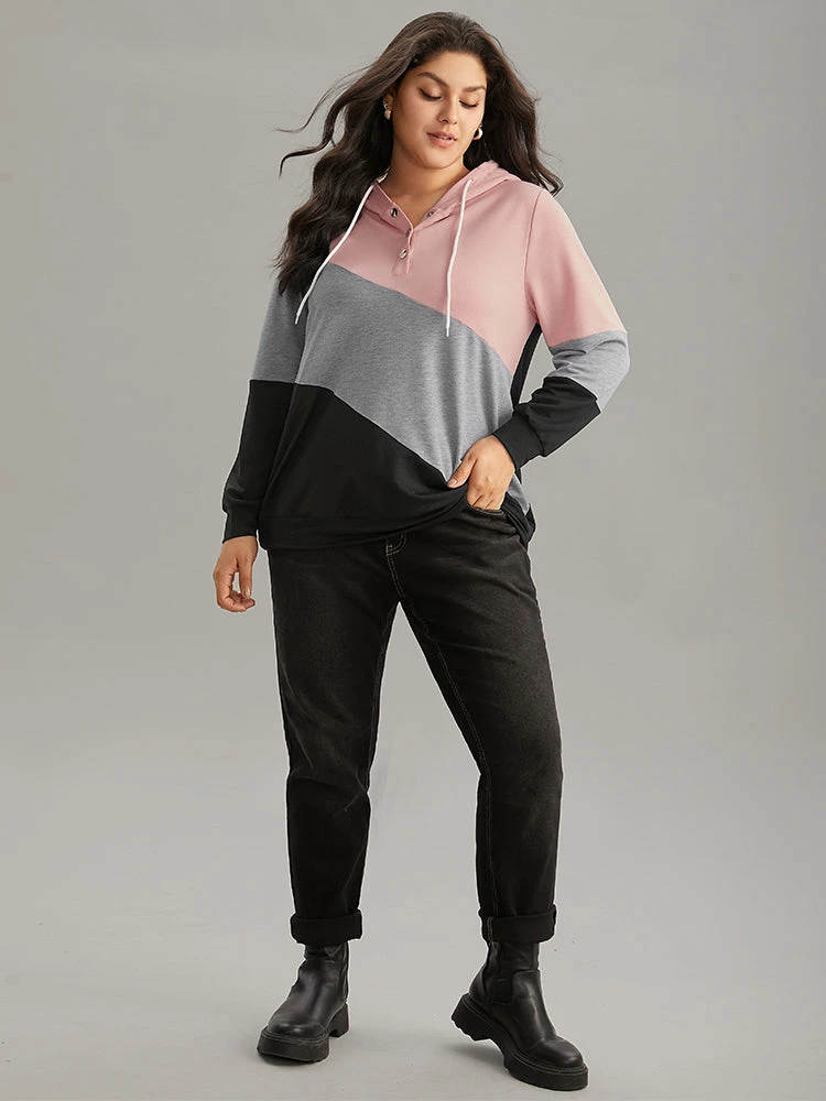 Colorblock Contrast Hooded Button Up Sweatshirt 6 Colorblock Contrast Hooded Button Up Sweatshirt - Image 4