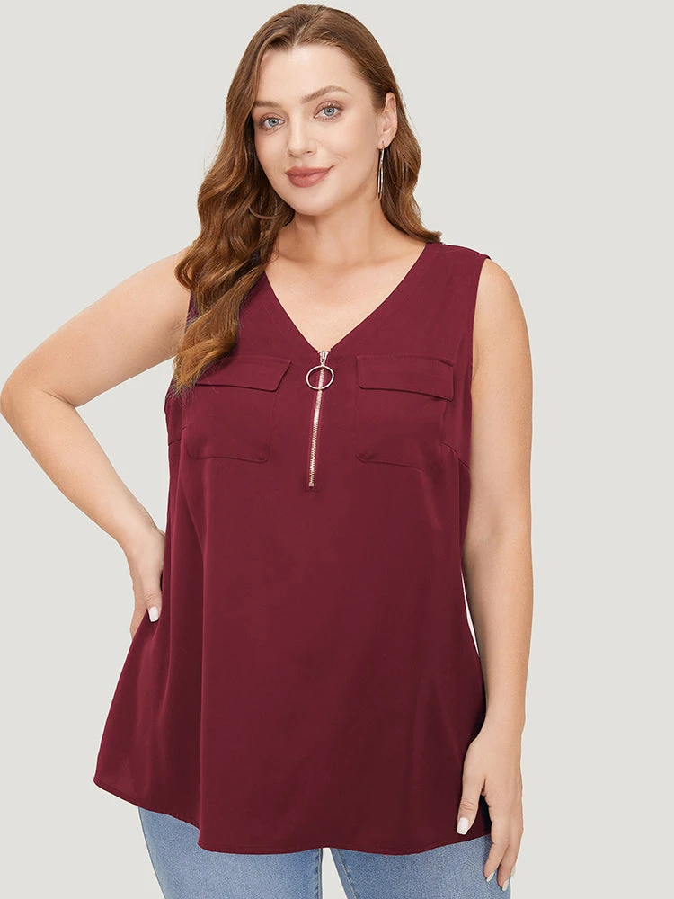 Solid Half Zipper Flap Detail Tank Top 18 Solid Half Zipper Flap Detail Tank Top - Image 16