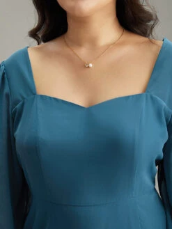 Chiffon Square Neck Shirred Lantern Sleeve Split Hem Dress -Bloomchic Shop 977206318 yo