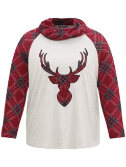 Elk Plaid Patchwork Cowl Neck T-shirt -Bloomchic Shop 977714083 bt