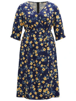 Floral Print Pocket V Neck Wrap Split Hem Jumpsuit -Bloomchic Shop 979654574 qf