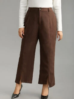 Corduroy Split Front Asymmetrical Hem Pants