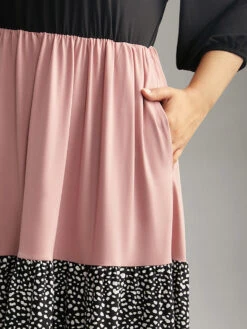 Leopard Colorblock Patchwork Elastic Waist Dress -Bloomchic Shop 980942078 zq