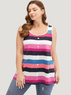 Striped Contrast Button Detail Scoop Neck Tank Top 12 Striped Contrast Button Detail Scoop Neck Tank Top -Bloomchic Shop 981043957 yh