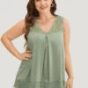 Plain Contrast Lace Pleated V Neck Tank Top -Bloomchic Shop 981064084 fa