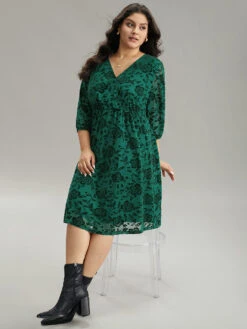 Silhouette Floral Print Surplice Neck Gathered Dress -Bloomchic Shop 982769421 ax 6c7e52b6 8030 496d ad66 8a736695b065