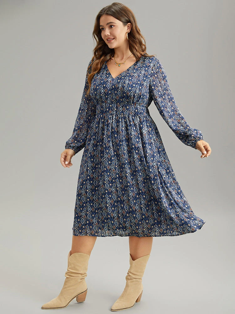 Boho Print Pocket Shirred Gathered Dress 6 Boho Print Pocket Shirred Gathered Dress - Image 4