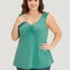 Plain V Neck Ruched Shirred Tank Top -Bloomchic Shop 98536213 wu