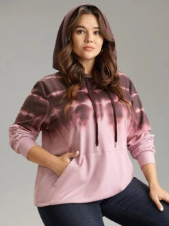 Tie Dye Kangaroo Pocket Hooded Drawstring Sweatshirt -Bloomchic Shop 986280876 ez