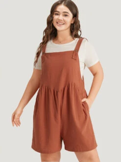 Solid Pocket Button Through Gathered Overall Jumpsuit -Bloomchic Shop 986378218 tc