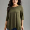 Plain Hanky Hem Crew Neck T-shirt -Bloomchic Shop 987049012 ni