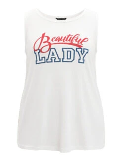 Letter Print Crew Neck Graphic Tank Top -Bloomchic Shop 990411585 di