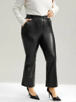 Plain PU Leather Pocket Bootcut Pants -Bloomchic Shop 990622035 iq