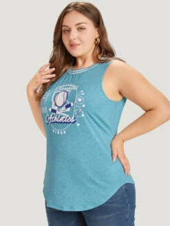 Baseball & Letter Print Arc Hem Contrast Trim Tank Top -Bloomchic Shop 991492157 mx