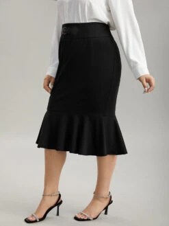 Plain Ruffles Buckle Detail Mermaid Hem Skirt -Bloomchic Shop 991633956 cd