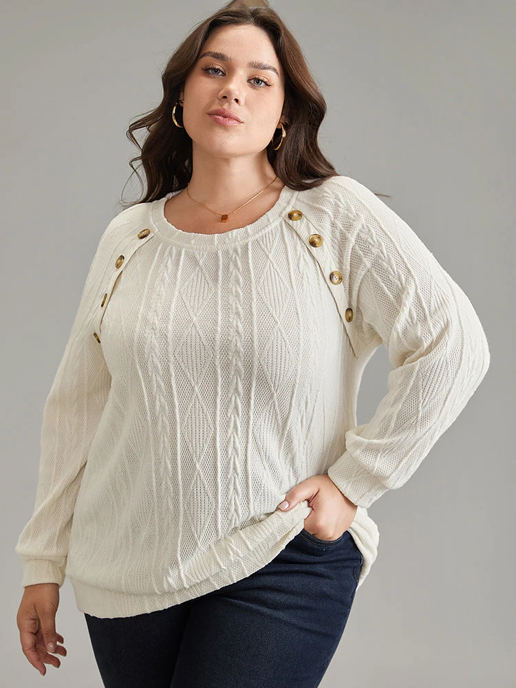 Plain Texture Button Detail Knit Sweatshirt 3 Plain Texture Button Detail Knit Sweatshirt