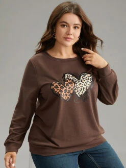 Heart Leopard Round Neck Sweatshirt -Bloomchic Shop 993710768 ok