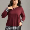 Houndstooth Patchwork Contrast Arc Hem T-shirt 1 Houndstooth Patchwork Contrast Arc Hem T-shirt -Bloomchic Shop 993858196 kt
