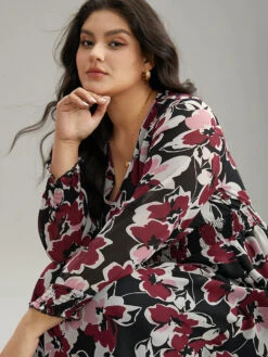 Floral Print Chiffon Shirred Elastic Cuffs Dress -Bloomchic Shop 994272808 ek 2c02eba6 7fb2 407d bd4a 320b82b32fdd