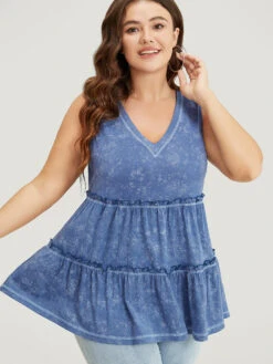 Contrast Stitch Frill Trim Ruffle Tiered Vintage Tank Top -Bloomchic Shop 995092745 fh