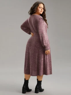 Heather V Neck Button Detail Midi Dress -Bloomchic Shop 995129649 al