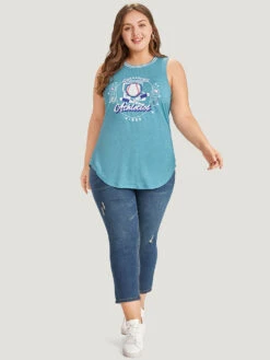 Baseball & Letter Print Arc Hem Contrast Trim Tank Top -Bloomchic Shop 995313139 jw