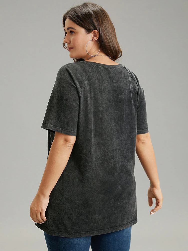 Vintage Letter Print Round Neck Raglan Sleeve T-shirt 4 Vintage Letter Print Round Neck Raglan Sleeve T-shirt - Image 2