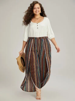 Rainbow Print Wrap Hem Pocket Button Detail Jumpsuit -Bloomchic Shop 996470754 fj