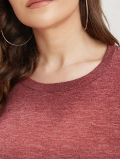 Solid Round Neck Lace Hem Long Tee -Bloomchic Shop 99676944 ub