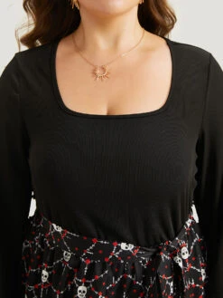 Halloween Skull Print Patchwork Belted Jumpsuit -Bloomchic Shop 996828830 gs